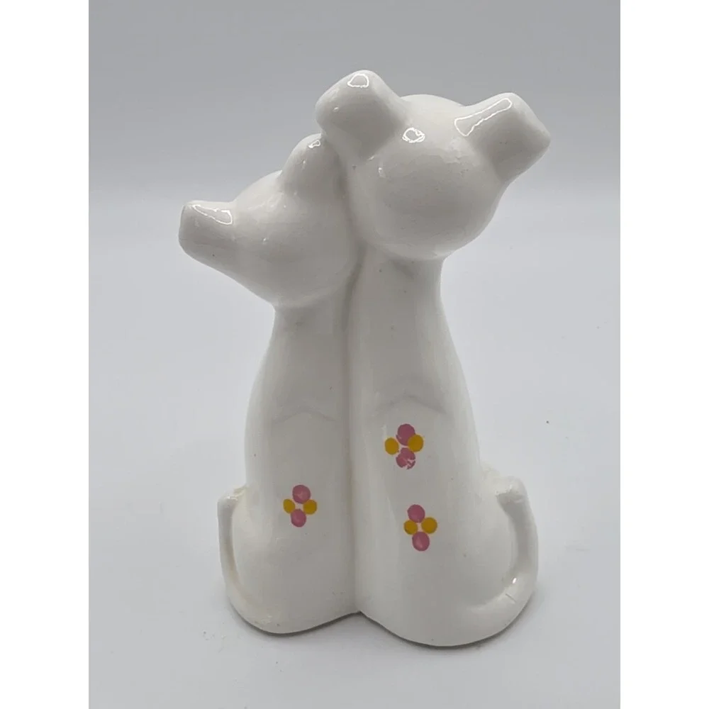 Vintage 1950s White Porcelain Dogs Figurine Collectible Small Chips See Pics